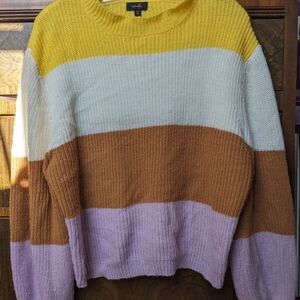 Colorful Striped Sweater in Yellow, Cream, Brown, and Purple